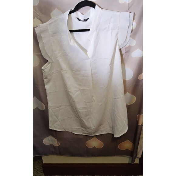 NWOT Size Size XL Allegra K V Neck Ruffle Cap Sleeves Solid White Top - Picture 11 of 11
